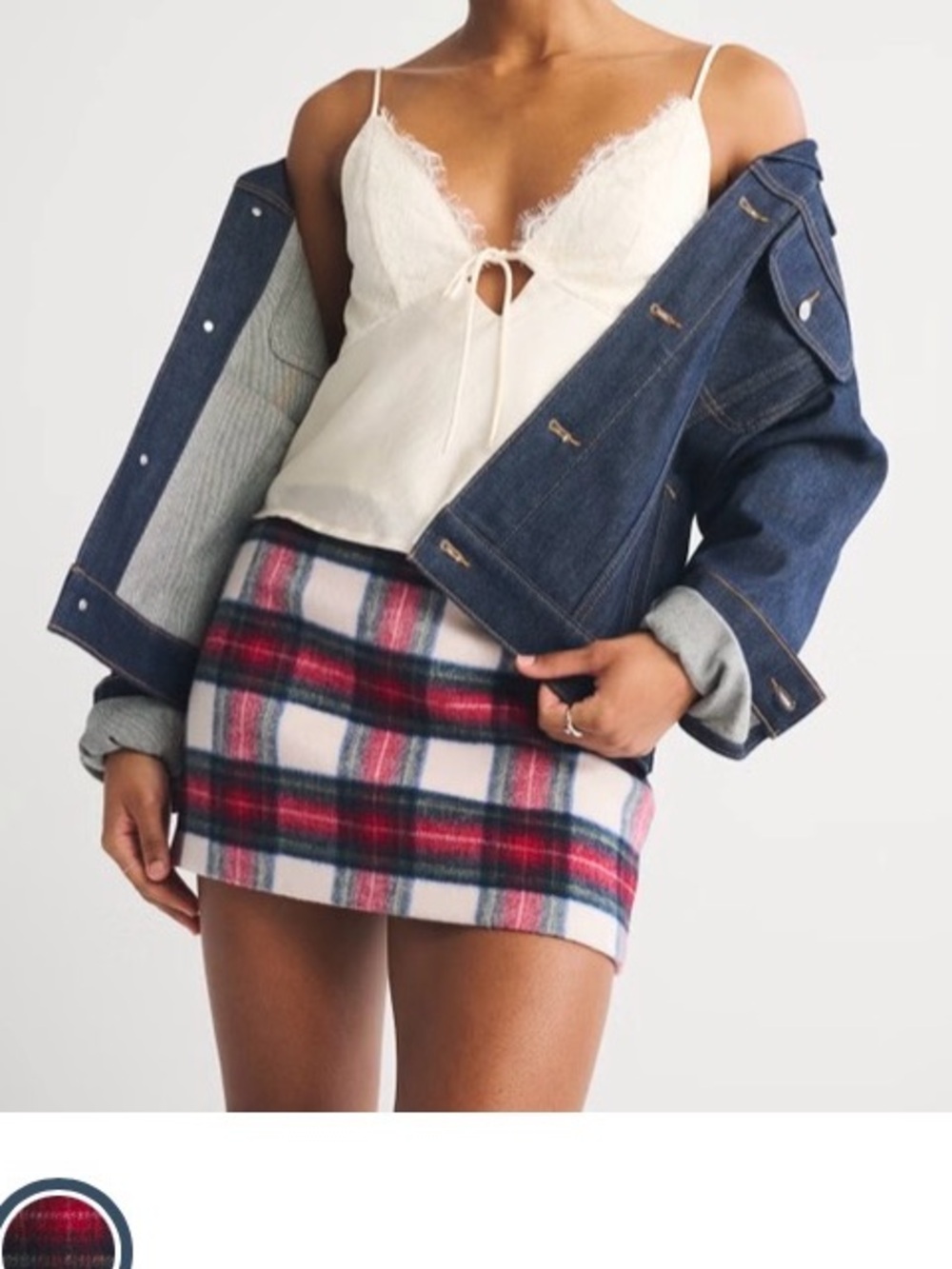 NWT Abercrombie & Fitch White Mini Skort with Multicolor Plaid Trim Curve Love